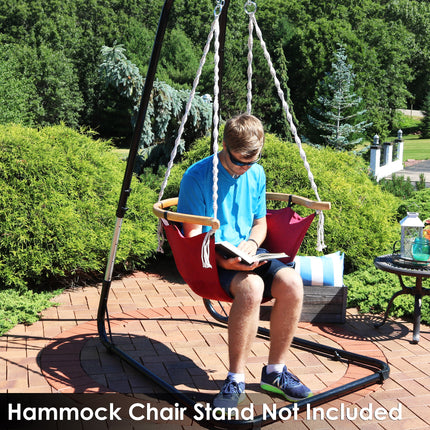 Sunnydaze Audrey Hammock Chair with Cushion and Wood Armrest, 260-Pound Weight Capacity