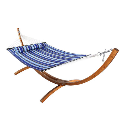 Sunnydaze Quilted Double Fabric 2-Person Hammock with Curved Arc Wood Stand, 400 Pound Capacity