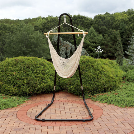 Sunnydaze Mayan Rope Hammock Chair and Adjustable Stand, Comfortable Hanging Swing Seat