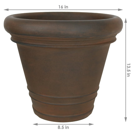 Sunnydaze Crozier Indoor/Outdoor Planter Pot, Rust Finish, 16-Inch Diameter
