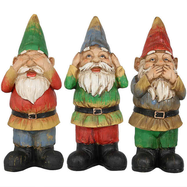 Sunnydaze Three Wise Gnomes, Hear No Evil, Speak No Evil, See No Evil Set