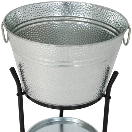 Sunnydaze Ice Bucket Drink Cooler with Stand and Tray, Pebbled Galvanized Steel, Holds Beer, Wine, Champagne and More