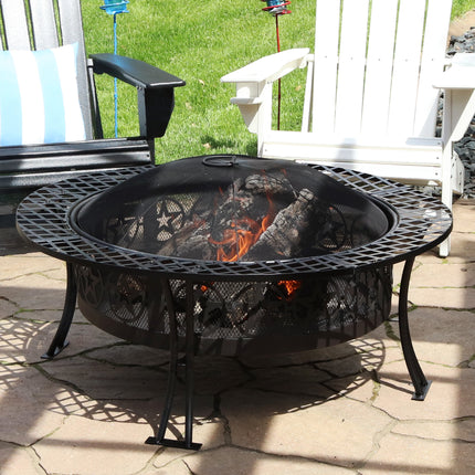 Sunnydaze 40 Inch Four Star Large Fire Pit Table with Spark Screen