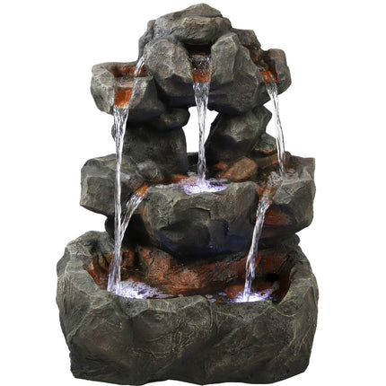 Sunnydaze Layered Rock Waterfall Outdoor Fountain with LED Lights, 32 Inch Tall