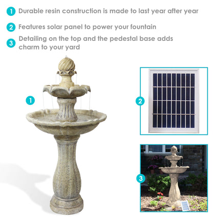 Sunnydaze 2-Tier Arcade Solar with Battery Backup Outdoor Water Fountain with LED Light, Earth Finish, 45 Inch Tall