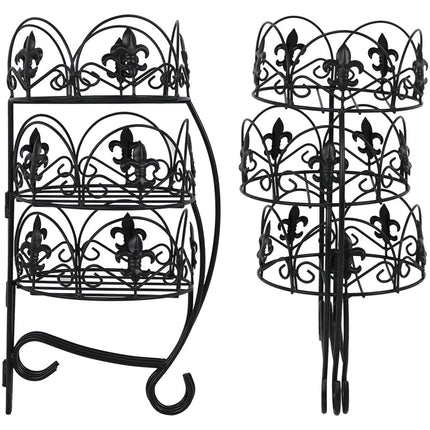 Sunnydaze French Lily Design Three-Tiered Indoor/Outdoor Plant Stand,  Set of Two