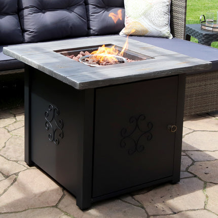 Sunnydaze Outdoor 30-Inch Square Propane Gas Fire Pit Table with Lava Rocks