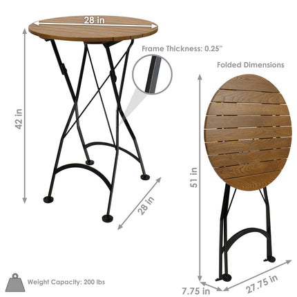 Sunnydaze Bar Height Folding European Chestnut Wood Table, 28" Round