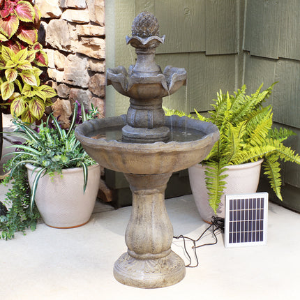 Sunnydaze 2-Tier Pineapple Water Fountain Solar with Battery Backup Fountain, 33 Inch Tall