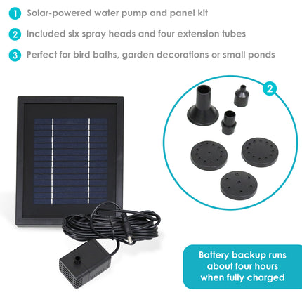 Sunnydaze Solar Pump and Solar Panel Kit With Battery Pack and LED Light, 65 GPH, 47-Inch Lift