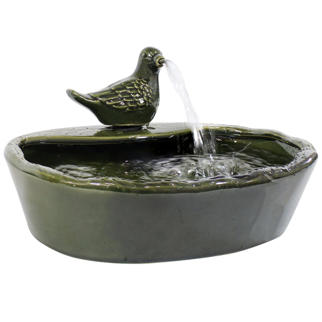 Sunnydaze Solar Green Glazed Dove Water Fountain