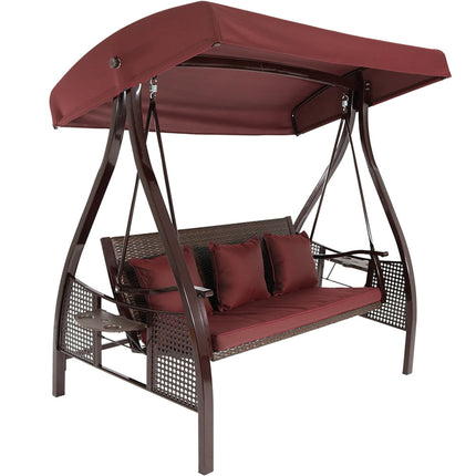 Sunnydaze Deluxe Steel Frame Cushioned Garden Swing with Canopy and Side Tables, 3-Person, for Patio or Yard