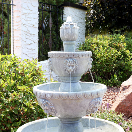 Sunnydaze Four Tier Lion Head Outdoor Water Fountain, Includes Electric Submersible Pump, 53 Inch Tall