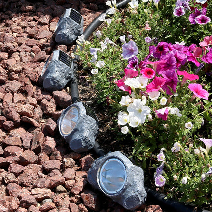 Sunnydaze Solar-Powered Outdoor Small Rock Garden Accent with White LED Light - Set of 4