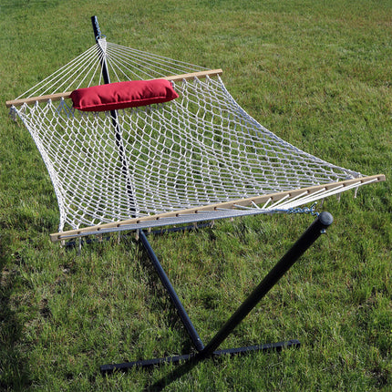 Sunnydaze Cotton Rope Hammock with 12 Foot Steel Stand, Pad and Pillow, 275 Pound Capacity