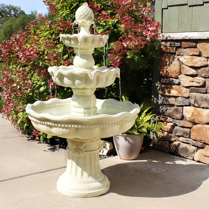 Sunnydaze 3-Tier Pineapple Garden Fountain, White, 51 Inch Tall
