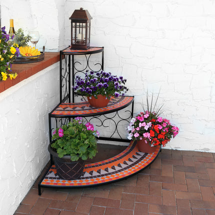 Sunnydaze 3-Tier Step Style Mosaic Tiled Indoor/Outdoor Corner Display Shelf for Plants and Decor, 40 Inch Tall