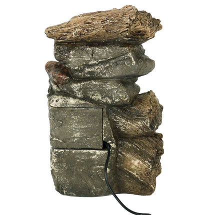 Tiered Rock and Log Tabletop Fountain w/ LED Lights by Sunnydaze