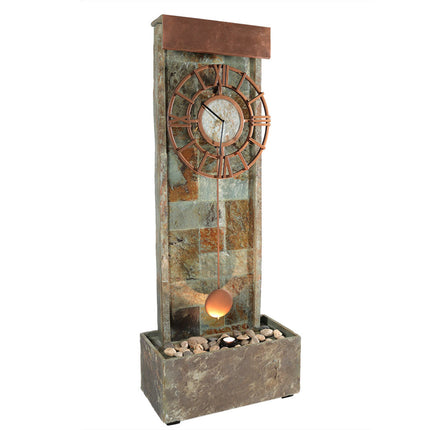 Sunnydaze Slate Indoor/Outdoor Water Fountain with Clock and LED Light, 49 Inch Tall