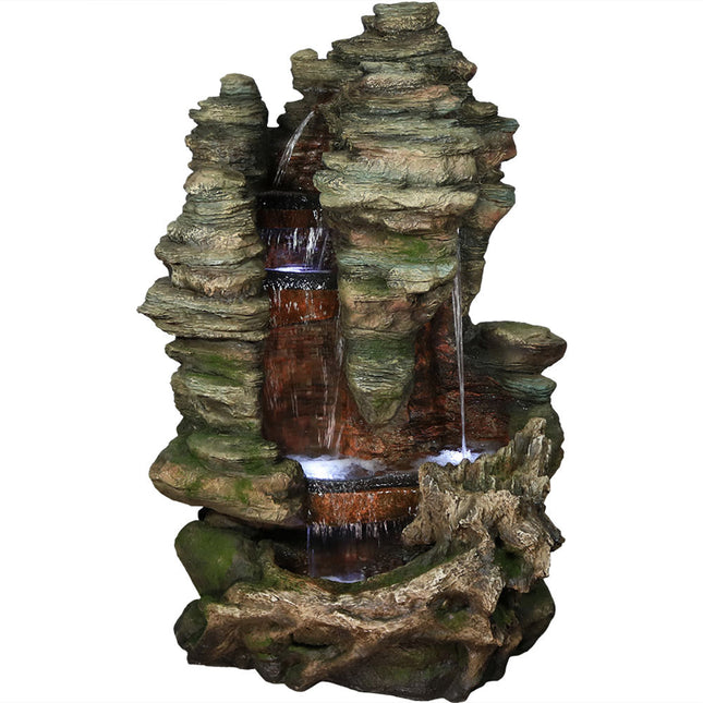 Sunnydaze Flat Rock Summit Large Outdoor Waterfall Fountain with LED Lights, 61 Inch Tall