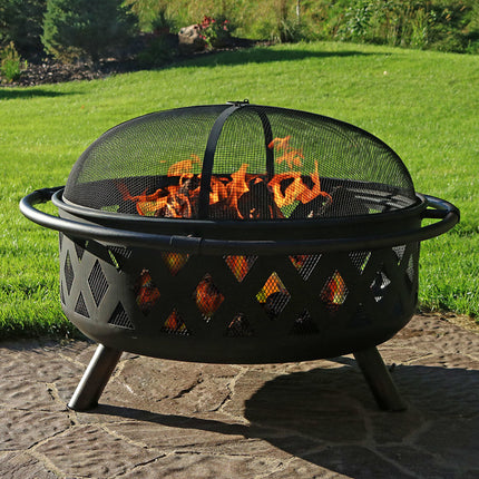 Sunnydaze 36 Inch Large Black Crossweave Fire Pit with Spark Screen
