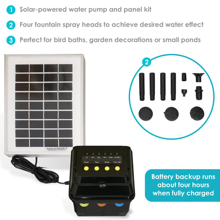 Sunnydaze Solar Pump and Solar Panel Kit With Battery Pack and LED Light, 79 GPH, 36-Inch Lift