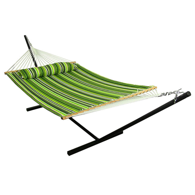 Sunnydaze 2 Person Freestanding Quilted Fabric Spreader Bar Hammock, Choose From 12 or 15 Foot Stand,  Melon Stripe