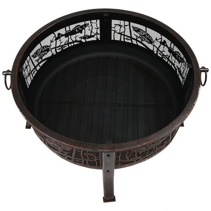 Sunnydaze Northwoods Fishing Fire Pit, 30-Inch Diameter, with Spark Screen