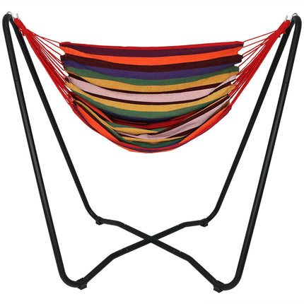 Sunnydaze 2-Point Hanging Hammock Chair Swing and  Space-Saving "A" Stand Set, for Outdoor Use