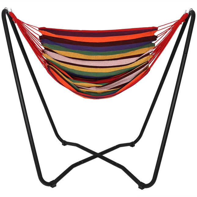 Sunnydaze 2-Point Hanging Hammock Chair Swing and  Space-Saving "A" Stand Set, for Outdoor Use