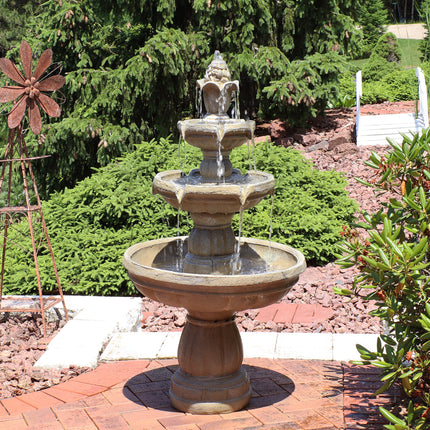 Sunnydaze Three-Tier Outdoor Water Fountain, Includes Electric Submersible Pump, 48 Inch Tall