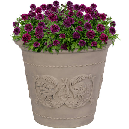 20 inch planter indoor Sunnydaze Arabella Swirling Vines Indoor and Outdoor Resin Planter, Pebble Gray Finish, 20-Inch Diameter – Serenity Health & Home Decor