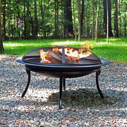 Sunnydaze 29 Inch Portable Folding Fire Pit with Carrying Case and Spark Screen
