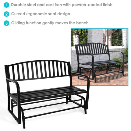Sunnydaze 50-Inch Black Steel Outdoor Patio Glider Bench