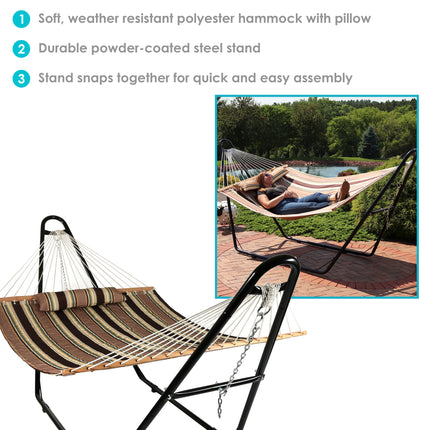 Sunnydaze Quilted Double Fabric 2-Person Hammock with Multi-Use Universal Steel Stand, Sandy Beach, 450 Pound Capacity