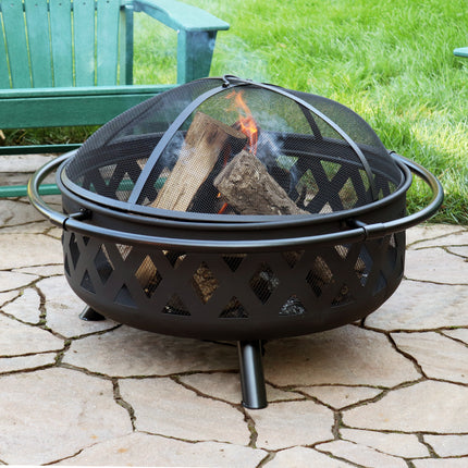 Sunnydaze 36 Inch Large Black Crossweave Fire Pit with Spark Screen