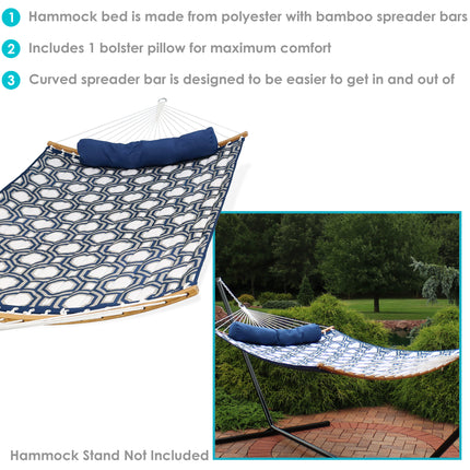 Sunnydaze Quilted 2-Person Hammock with Curved Bamboo Spreader Bars, Heavy-Duty 450-Pound Weight Capacity