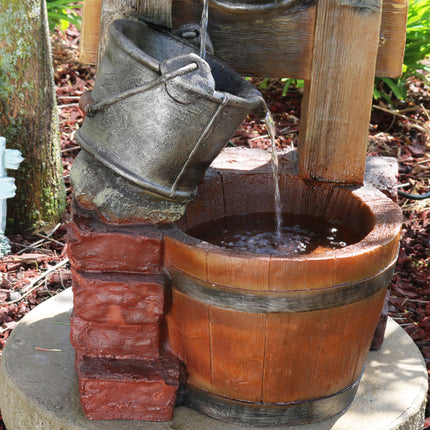 Sunnydaze Rustic Pouring Buckets Outdoor Garden Water Fountain with Solar Lantern, 34 Inch Tall