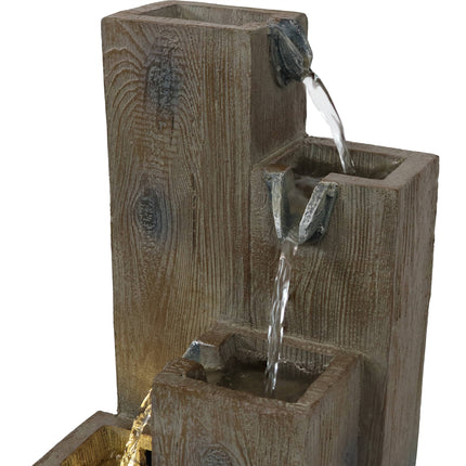 Sunnydaze Faux Wood Tiered Columns Indoor Tabletop Water Fountain with LED Light, 13-Inch