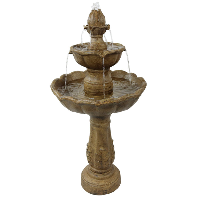 Sunnydaze Outdoor 2-Tier Blooming Flower Water Fountain, 38 Inch Tall