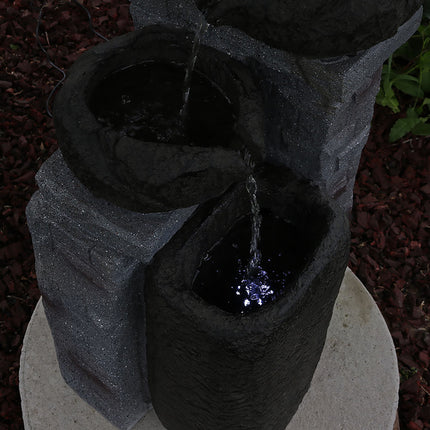 Sunnydaze Cascading Stone Bowls Solar with Battery Backup Water Fountain with LED Light