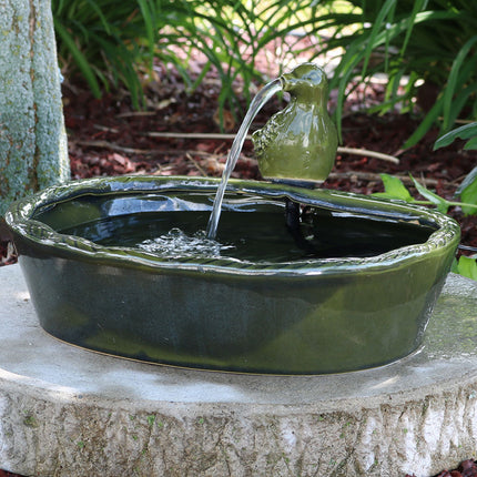 Sunnydaze Solar Green Glazed Dove Water Fountain