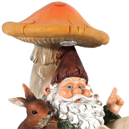 Sunnydaze Book Worm Bernard the Outdoor Garden Gnome with Mushroom and Solar Light