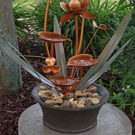 Sunnydaze Copper Flower Blossoms Outdoor Garden Water Fountain, 28 Inch Tall