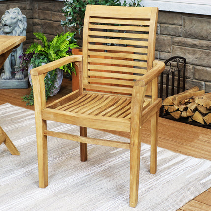 Sunnydaze  Solid Teak Outdoor Armchair - Light Brown Wood Stain Finish