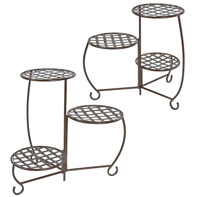 Sunnydaze Bronze Checkered Triple Plant Stand, Set of 2