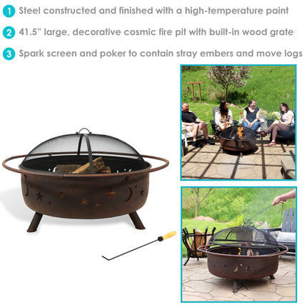 Sunnydaze 42 Inch Large Cosmic Outdoor Patio Fire Pit with Spark Screen