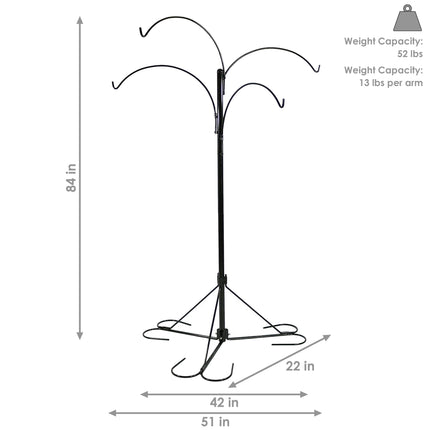 Sunnydaze 4-Arm Hanging Basket Stand with Adjustable Arms, 84 Inch Tall
