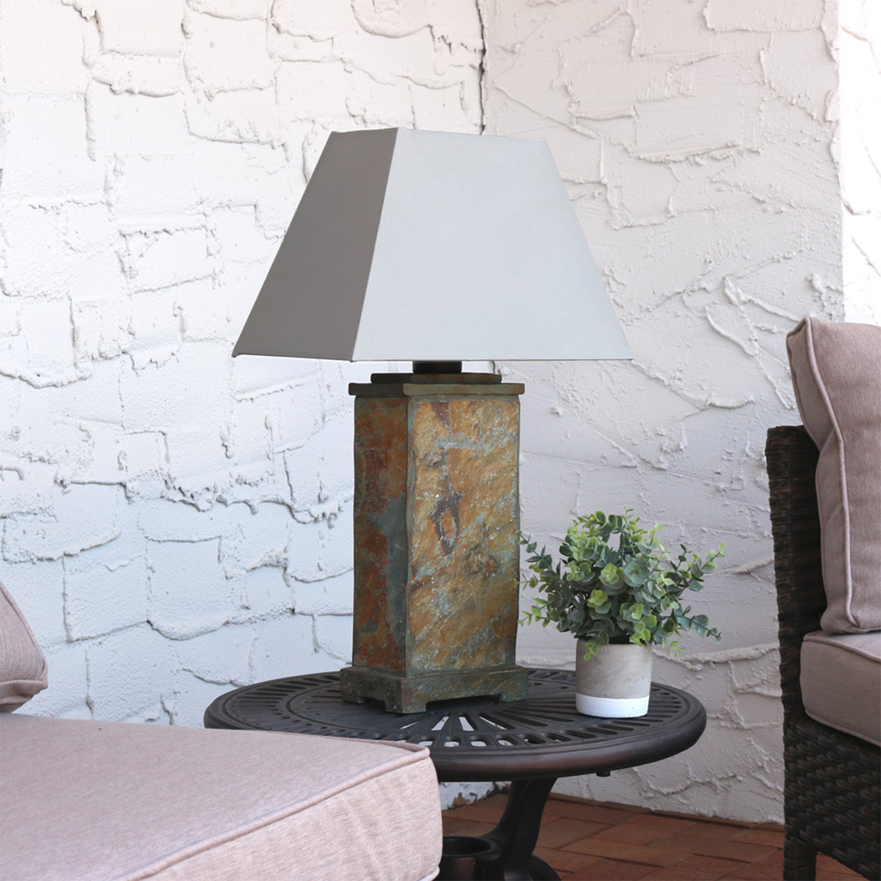 Sunnydaze Indoor/Outdoor Natural Slate Table Lamp, 24 Inch Tall ...