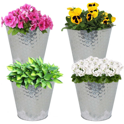 Sunnydaze Steel Buckets with Hexagon Pattern - Set of 4 - Multiple Colors